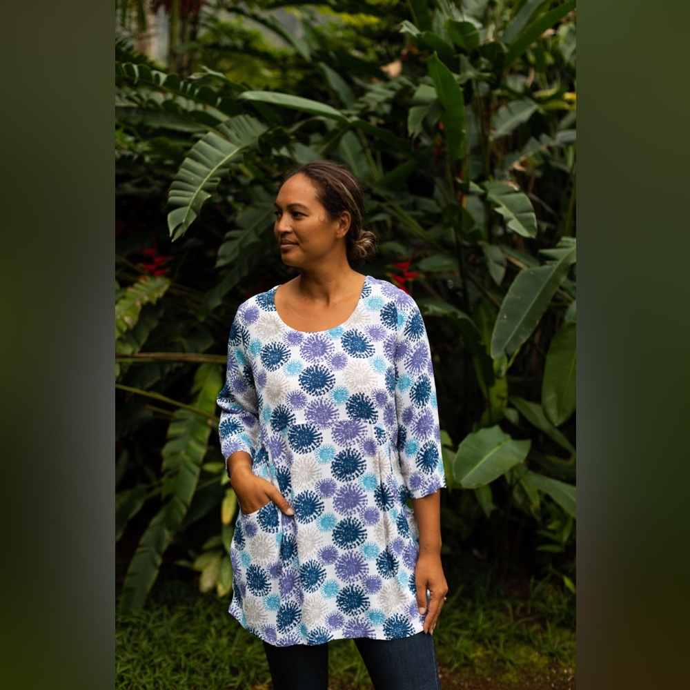 Komil Abstract Floral Print Viscose Tunic MOSS CREPE POCKET TUNIC/DRESS Large